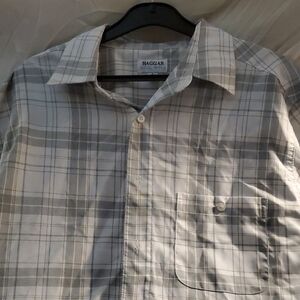 Haggar Gray Plaid Casual Button Down Shirt